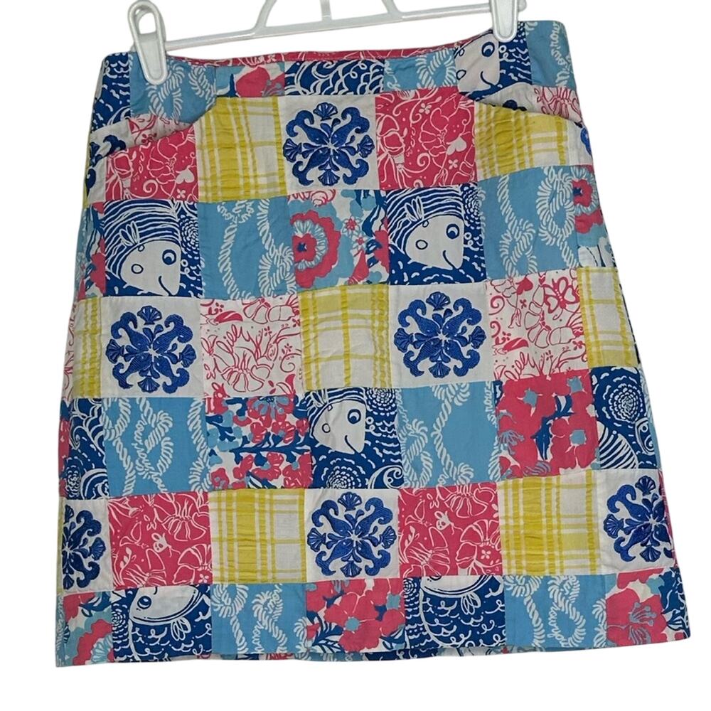 Lilly Pulitzer Mini Skirt Patchwork Coastal Pattern Colorful Skirt Pocket 1BB18